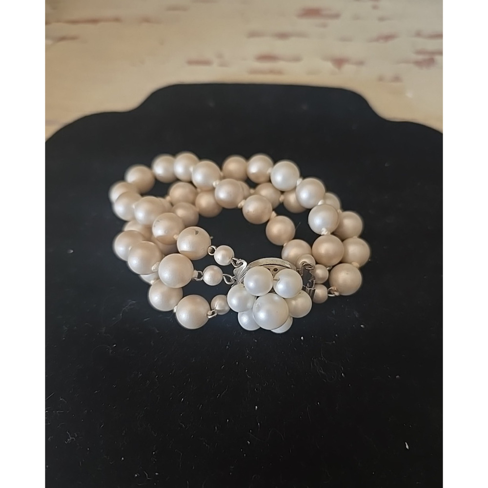 Vtg Faux Pearls 3-Strand West‎ Germany Statement Fashion Jewelry Beaded Bracelet